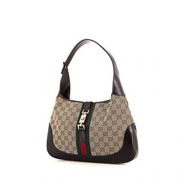 Sac à main Gucci Bardot en toile monogram beige et cuir marron