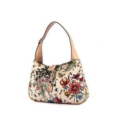 Bolso de mano Gucci Jackie en lona beige y cuero beige