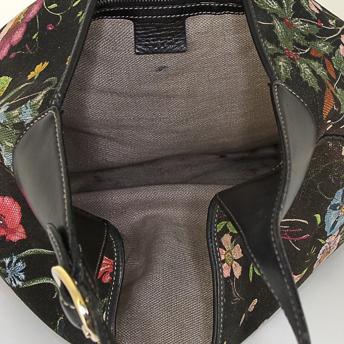 Gucci Jackie handbag in black canvas and black leather - Detail D2