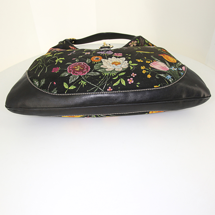 Gucci Jackie handbag in black canvas and black leather - Detail D4