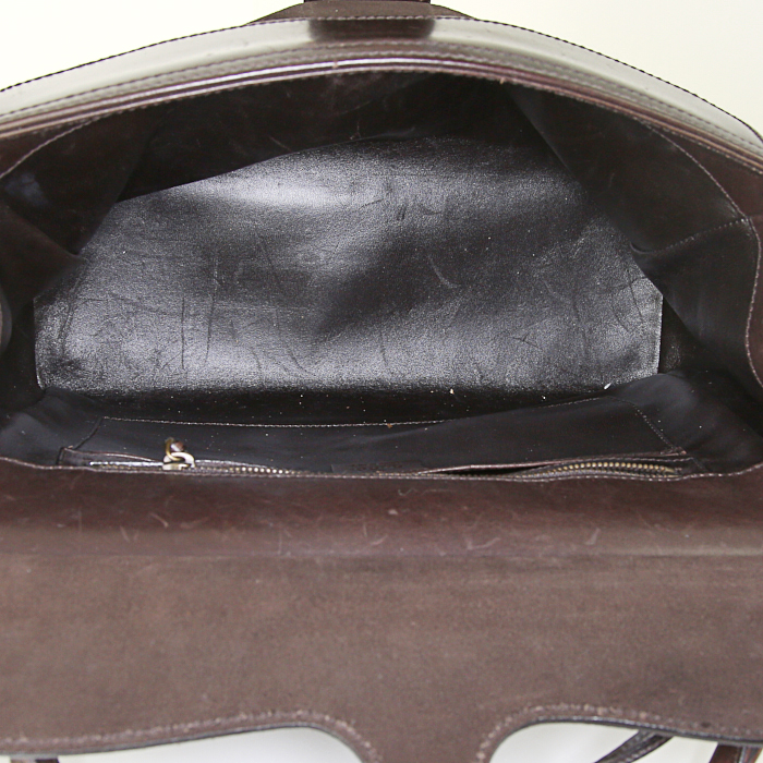 Borsa Gucci in camoscio marrone e pelle marrone - Detail D2