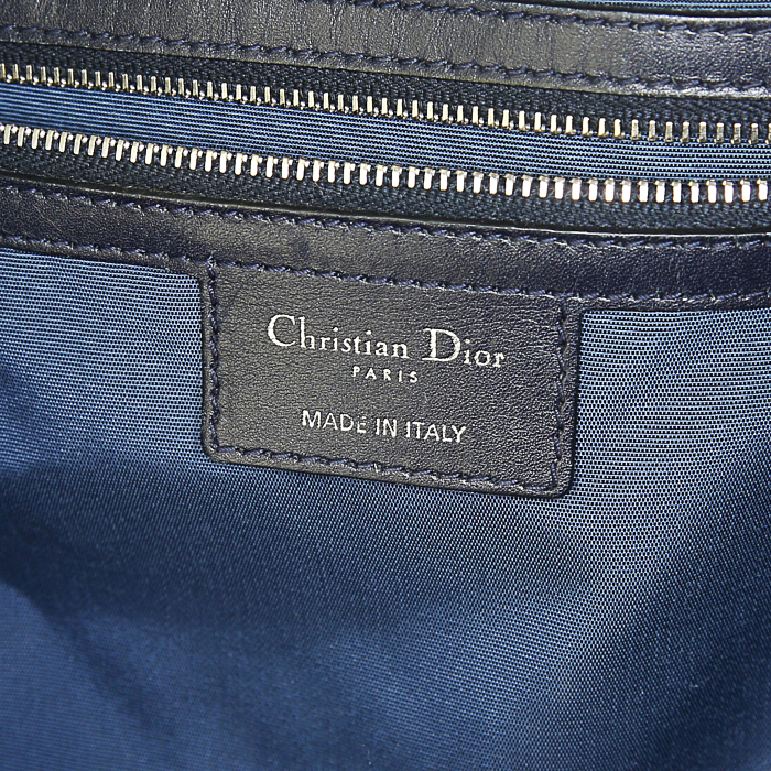 Bolso de mano Dior Panarea en lona cannage azul oscuro y cuero azul - Detail D3