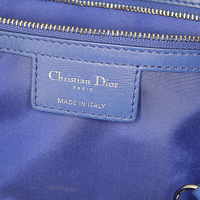 Sac cabas Dior Panarea en toile cannage bleu-roi et cuir bleu-roi - Detail D3