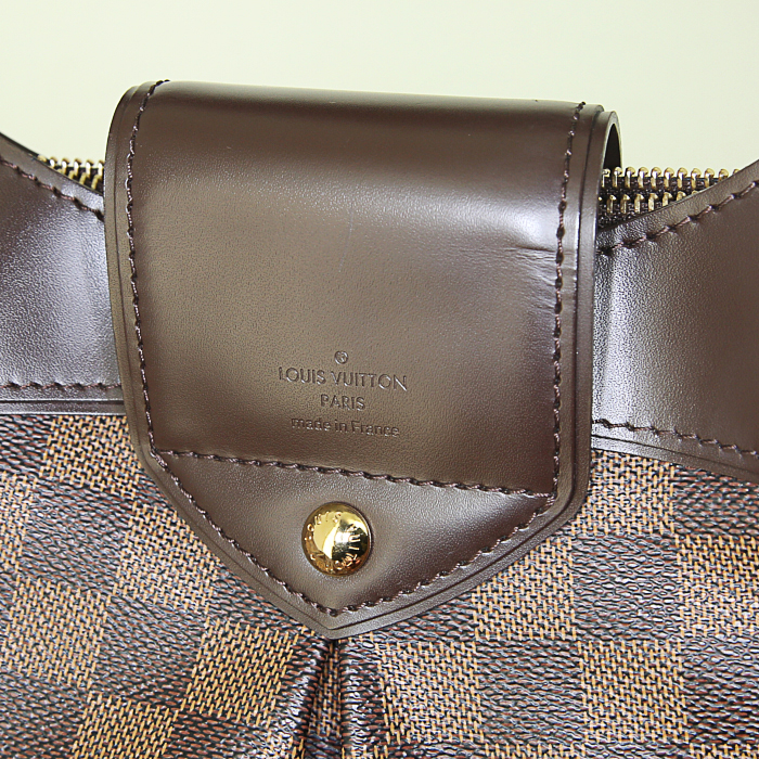 Bolso de mano Louis Vuitton Sistina en lona a cuadros ébano y cuero marrón - Detail D3