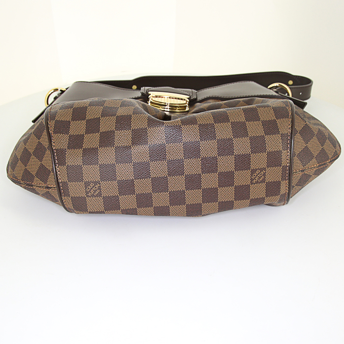 Louis Vuitton Sistina handbag in ebene damier canvas and brown leather - Detail D4