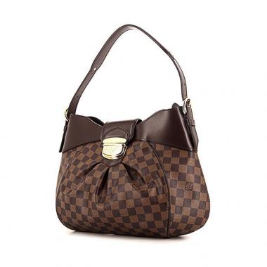 Sac à main Louis Vuitton Sistina en toile damier ébène et cuir marron
