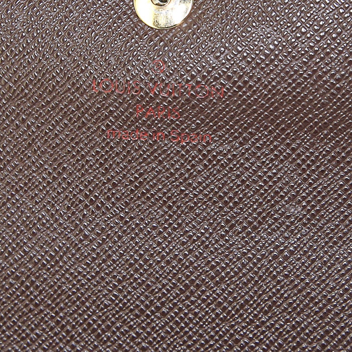 Portefeuille Louis Vuitton en toile damier ébène et cuir marron - Detail D3