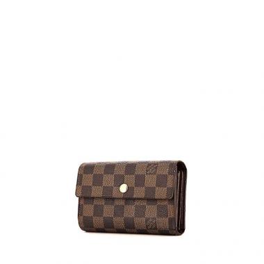 Billetera Louis Vuitton en lona a cuadros ébano y cuero marrón