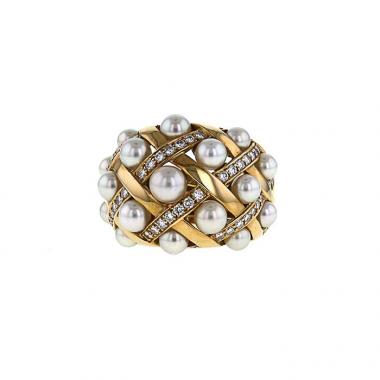 Dome-shaped Chanel Baroque large model ring in yellow gold,  pearls and diamonds Dome-shaped Chanel Baroque large model ring in yellow gold,  pearls and diamonds