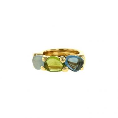 Bague Pomellato Sassi en or jaune,  aigue-marine et topaze bleue et en péridot