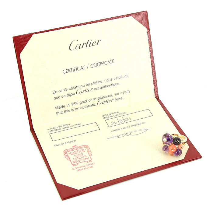 Cartier Délice de Goa medium model ring in yellow gold,  amethysts and coral and in diamond - Detail D2