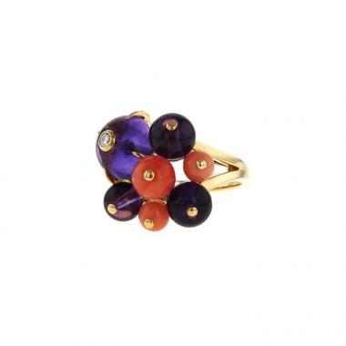 Bague Cartier Délice de Goa moyen modèle en or jaune,  améthystes et corail et en diamant