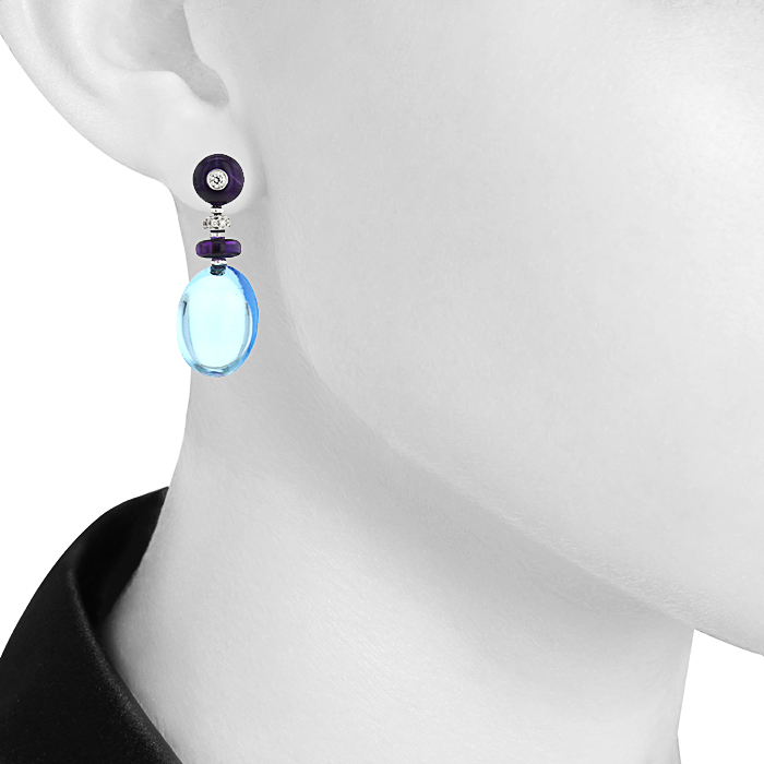 Pendientes Bulgari en oro blanco,  amatista y topacio