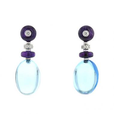 Pendientes Bulgari en oro blanco,  amatista y topacio