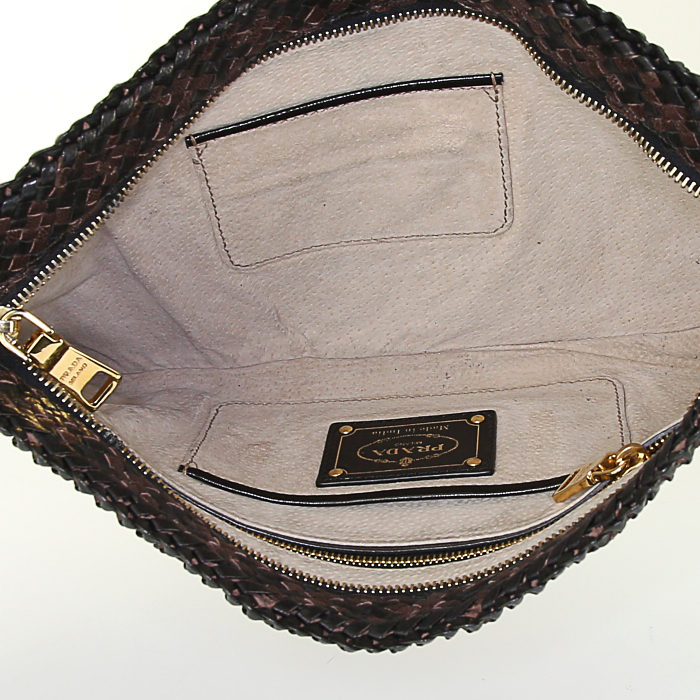 Pochette Prada in pelle intrecciata marrone - Detail D2