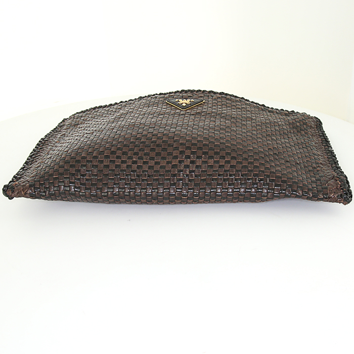 Pochette Prada in pelle intrecciata marrone - Detail D4