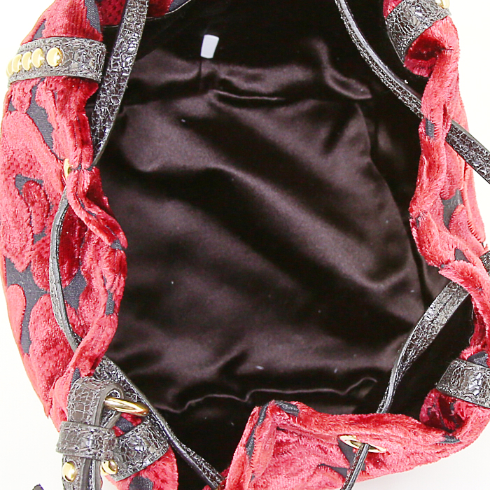 Borsa Prada in velluto bicolore rosso e nero e pelle marrone - Detail D2