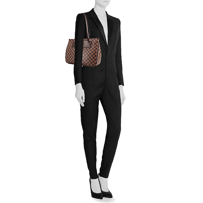 Louis Vuitton Parioli shopping bag in brown damier canvas and brown leather - Detail D1