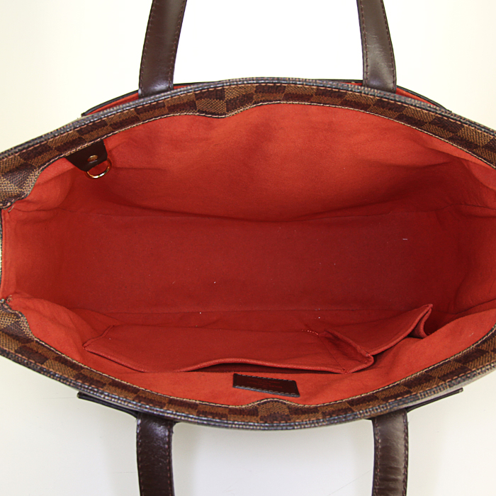 Bolso Cabás Louis Vuitton Parioli en lona a cuadros marrón y cuero marrón - Detail D2