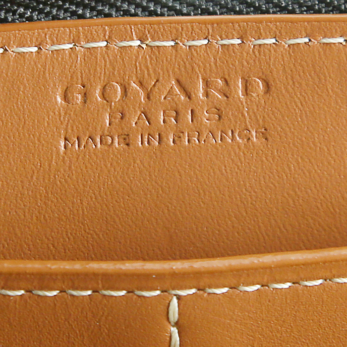 Portefeuille Goyard Matignon en toile monogram noire et cuir marron - Detail D3