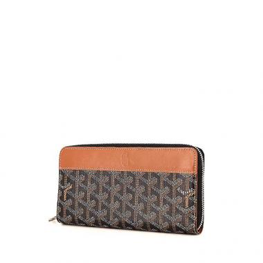 Billetera Goyard Matignon en lona Monogram negra y cuero marrón