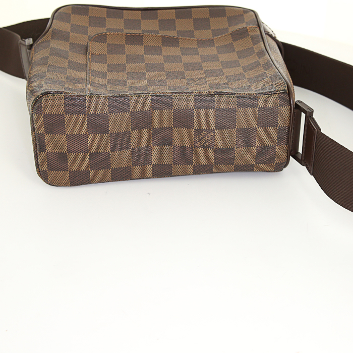 Louis Vuitton Olav small model shoulder bag in brown damier canvas and brown leather - Detail D4
