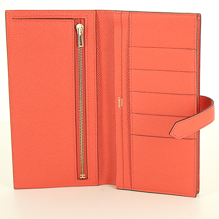 Portafogli Hermes Béarn in pelle Epsom corallo - Detail D2