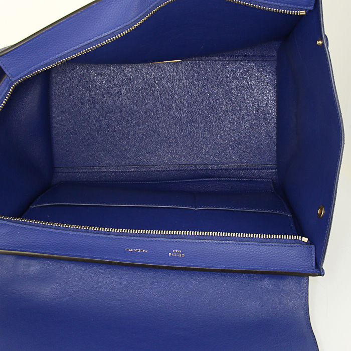 Sac à main Celine Trapeze moyen modèle en cuir grainé bleu et daim bleu - Detail D3