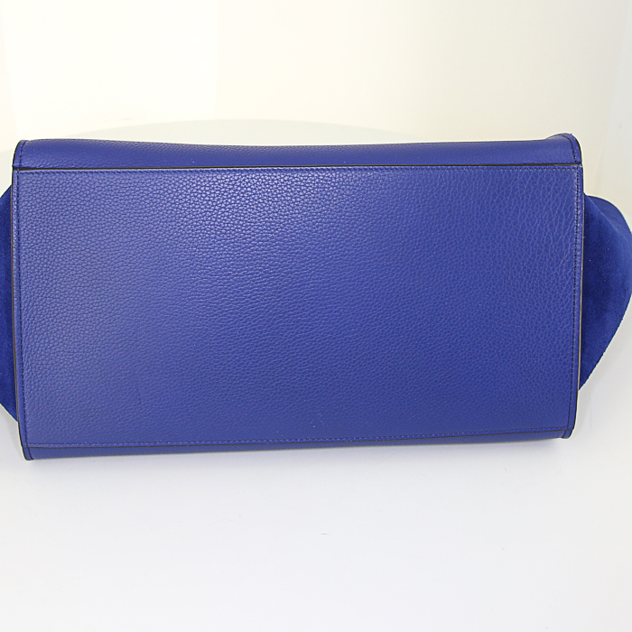 Bolso de mano Celine Trapeze modelo mediano en cuero granulado azul y ante azul - Detail D5