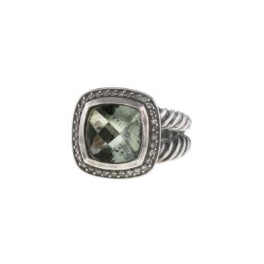 Bague David Yurman Albion grand modèle en argent,  diamants et quartz vert