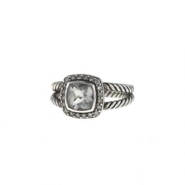 Bague David Yurman Albion petit modèle en argent,  diamants et quartz vert