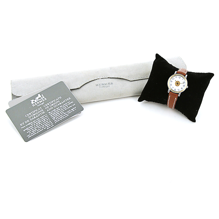 Reloj Hermes Sellier de acero y oro chapado amarillo Ref : 8303 Circa 1990 - Detail D2