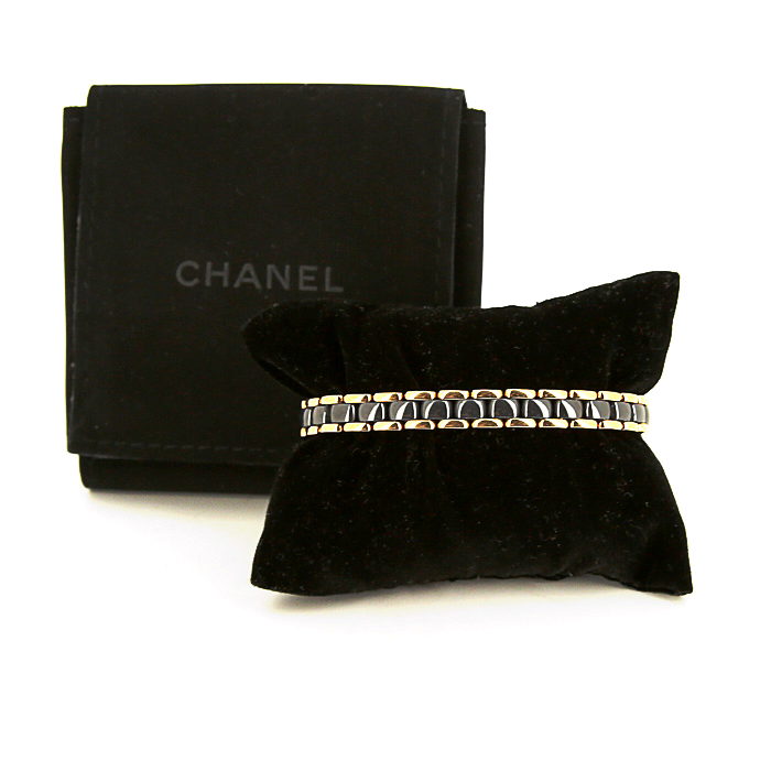 Bracelet souple Chanel Ultra petit modèle en or jaune et céramique gris anthracite