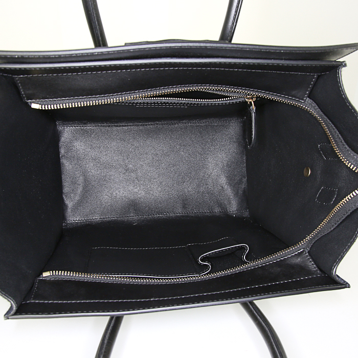 Celine Luggage handbag in green and navy blue foal and black leather - Detail D2