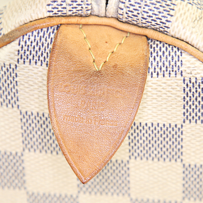 Sac à main Louis Vuitton Speedy 30 en toile damier enduite azur et cuir naturel - Detail D3