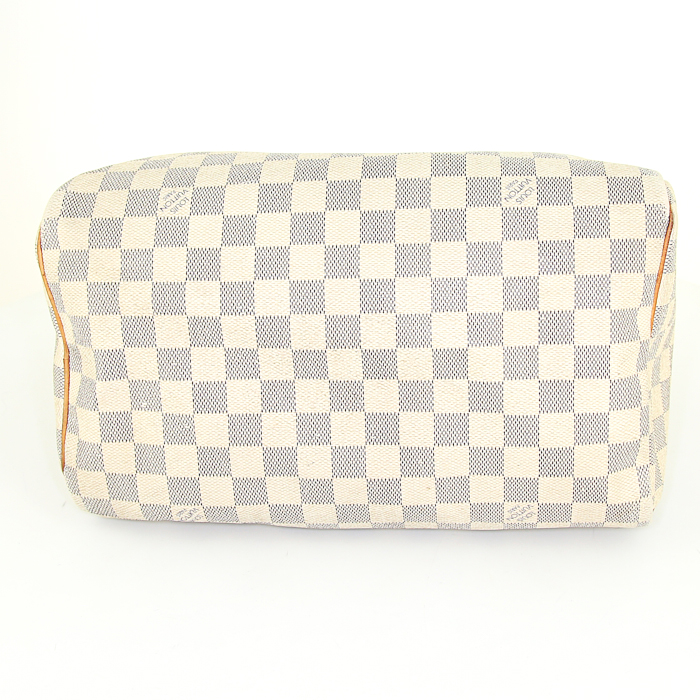 Louis Vuitton Speedy 30 handbag in azur damier canvas and natural leather - Detail D4