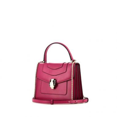 Borsa da spalla o a mano Bulgari Serpenti in pelle rosa fucsia