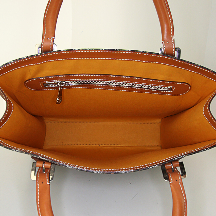 Goyard Comores shopping bag in monogram canvas and brown leather - Detail D2