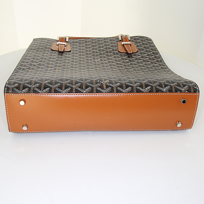 Goyard Comores shopping bag in monogram canvas and brown leather - Detail D4
