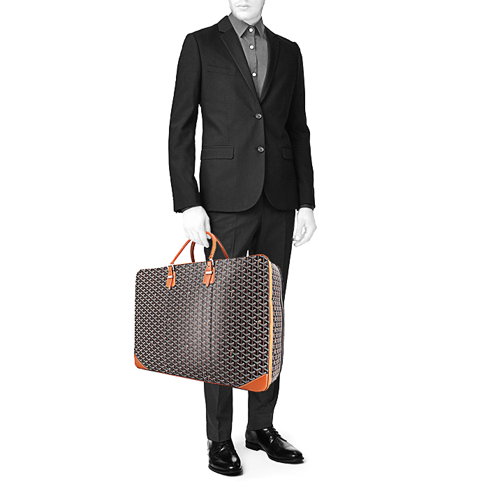 Goyard 24 hours bag in black monogram canvas and brown leather - Detail D1