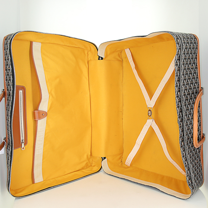 Borsa ventiquattrore Goyard in tela monogram nera e pelle marrone - Detail D2