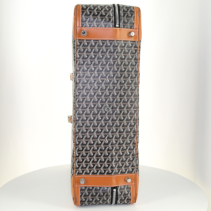 Goyard 24 hours bag in black monogram canvas and brown leather - Detail D4