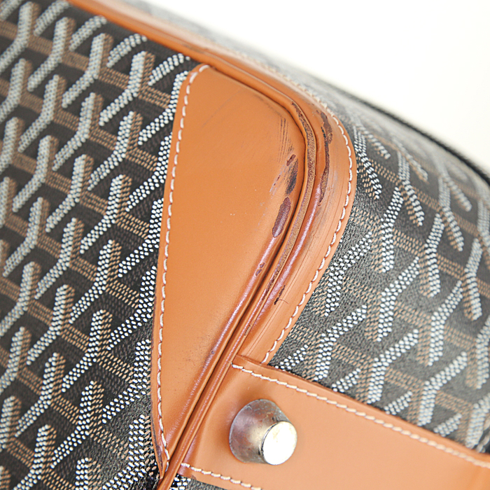 Goyard 24 hours bag in black monogram canvas and brown leather - Detail D5