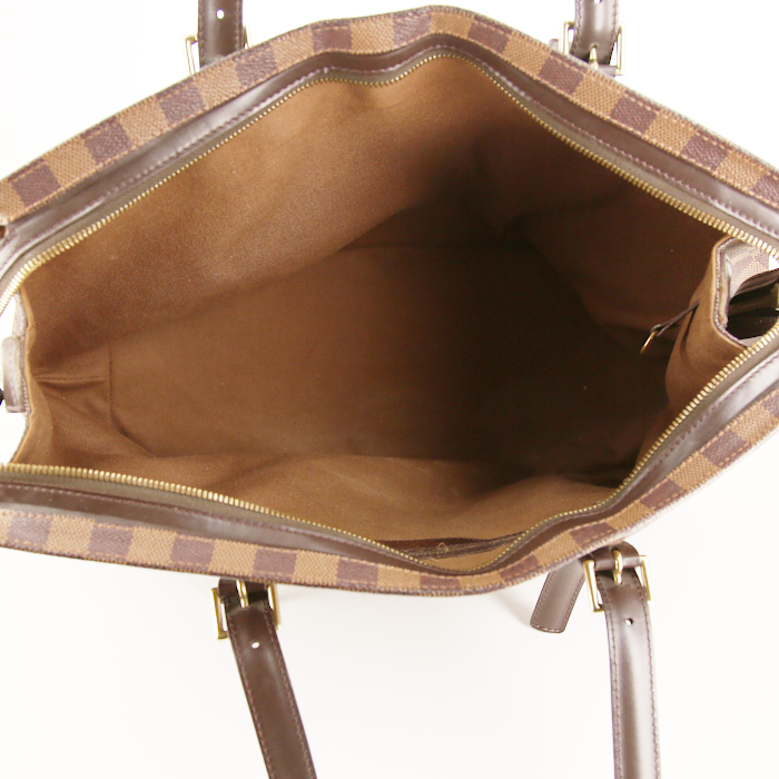 Louis Vuitton Chelsea handbag in ebene damier canvas and brown leather - Detail D2