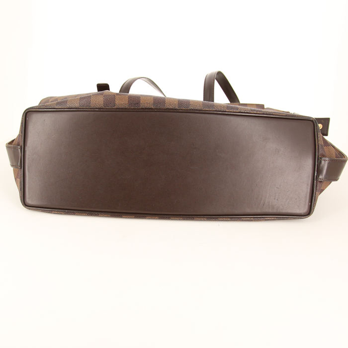 Bolso de mano Louis Vuitton Chelsea en lona a cuadros revestida ébano y cuero marrón - Detail D4