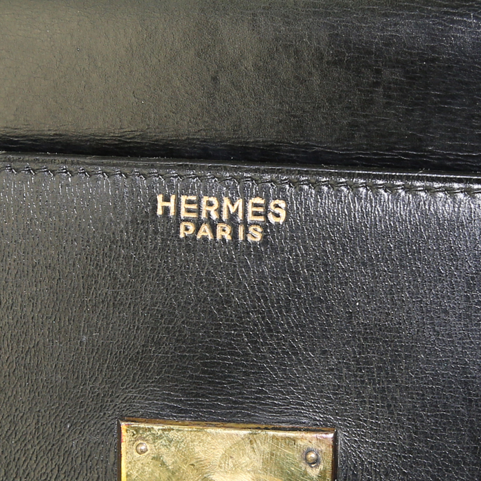 Hermes Monaco handbag in black box leather - Detail D3