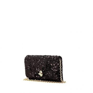 Pochette Dolce 
Gabbana in paillettes nere e pelle nera