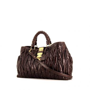 Bolso de mano Miu Miu Matelassé en cuero acolchado marrón