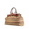 Shopping bag Celine Cabas in tela marrone a righe e pelle marrone - 00pp thumbnail