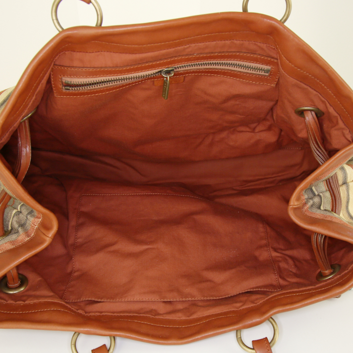 Celine Cabas shopping bag in brown canvas and brown leather - Detail D2
